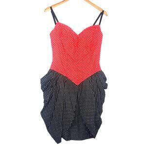 Vintage | Red & Black Polka Dot Dress Bustle Skirt 1980s Mini Mouse